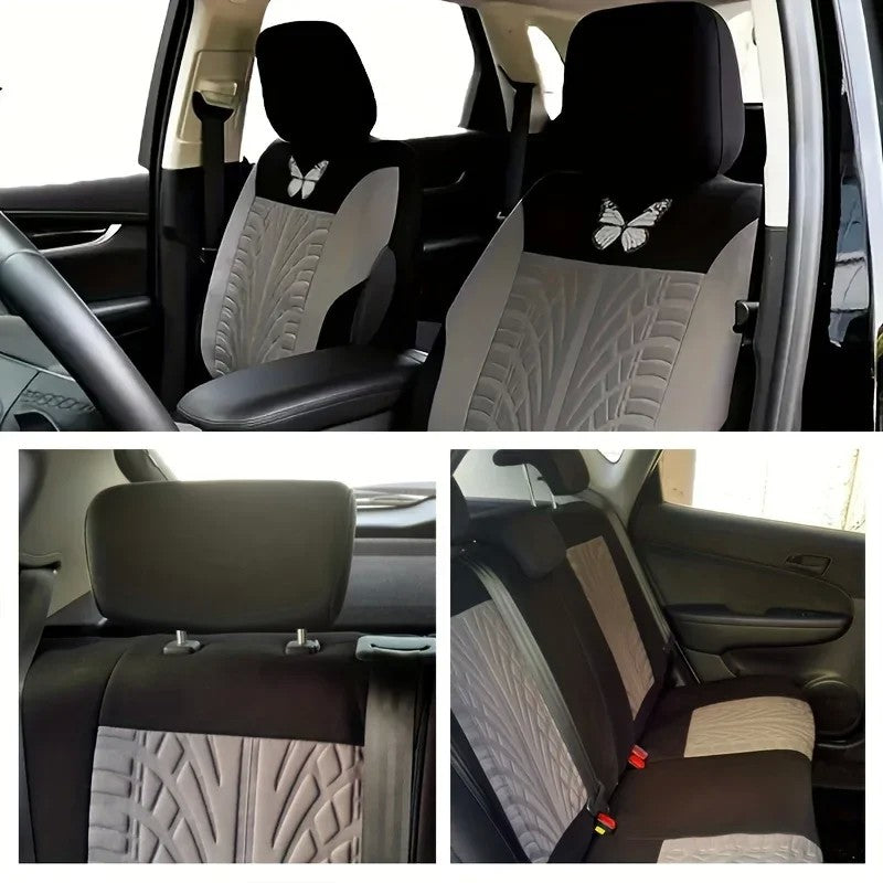 Conjunto Universal de Capas para Banco de Carro 9 Peças – Bordado Borboleta Vermelha, Estilo Elegante e Proteção Completa para Todas as Estações