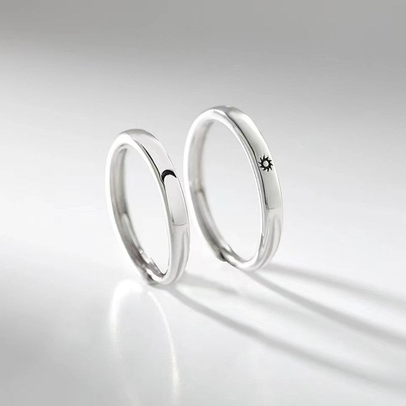 Novo anel ajustável de casal, cor prata, sol e lua — anel aberto para mulheres e homens, ideal para casamento, moda, joias e presentes.