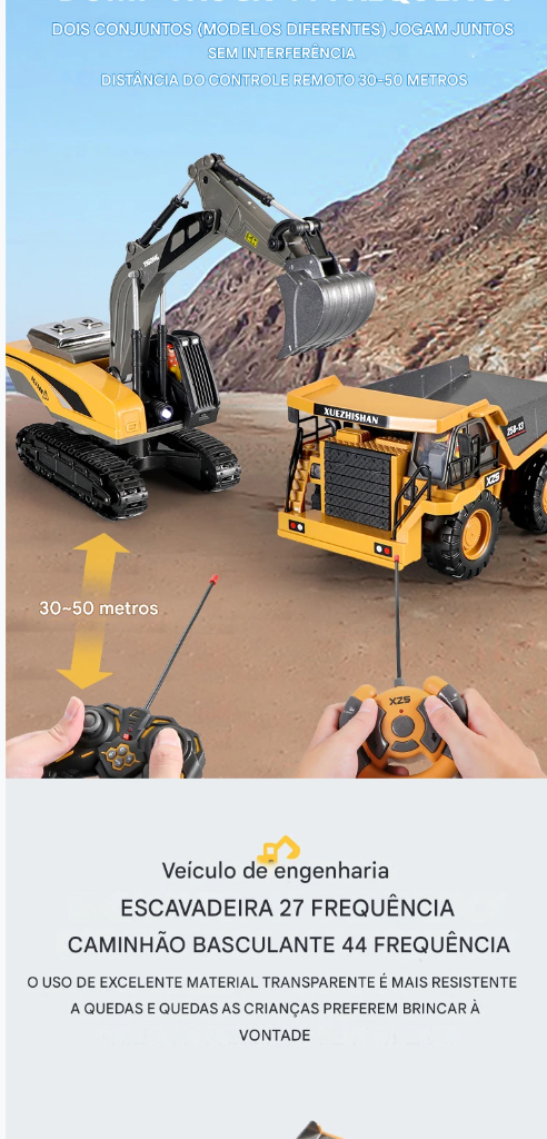 Caminhão Basculante Escavadeira RC 2.4G – Veículo de Engenharia com Controle Remoto