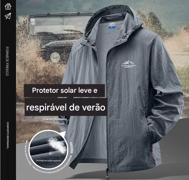 Jaquetas de verão à prova d'água para homens, ideais para caminhadas, pesca, ciclismo e ginásio. Casaco com capuz, esportes ao ar livre e proteção solar, jaqueta fina e leve.