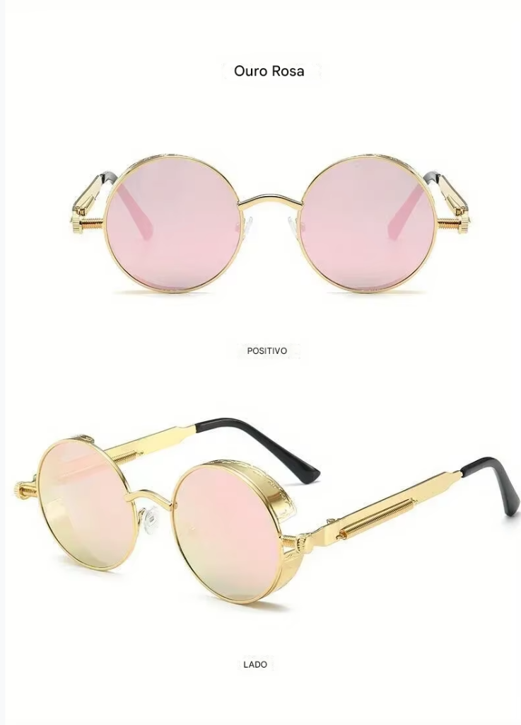Óculos de sol Steampunk clássicos unissex. Óculos de sol retrô redondos com armação de metal.