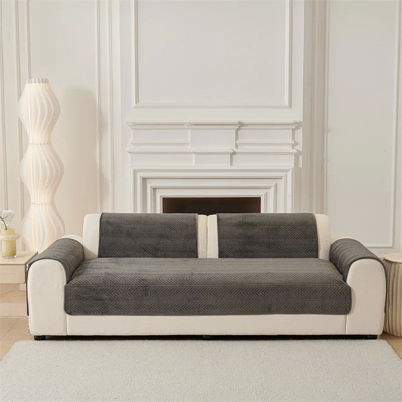 Capa de Sofá Universal em Veludo Premium, Padrão Geométrico Moderno | Toque Macio e Confortável