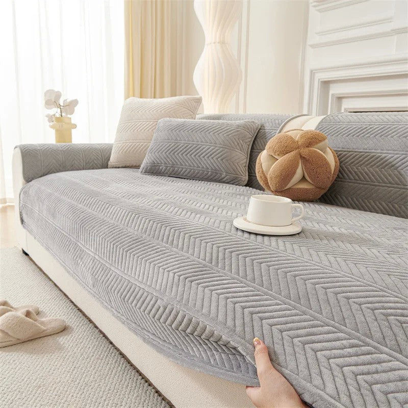 Capa de Sofá Universal em Veludo Premium, Padrão Geométrico Moderno | Toque Macio e Confortável