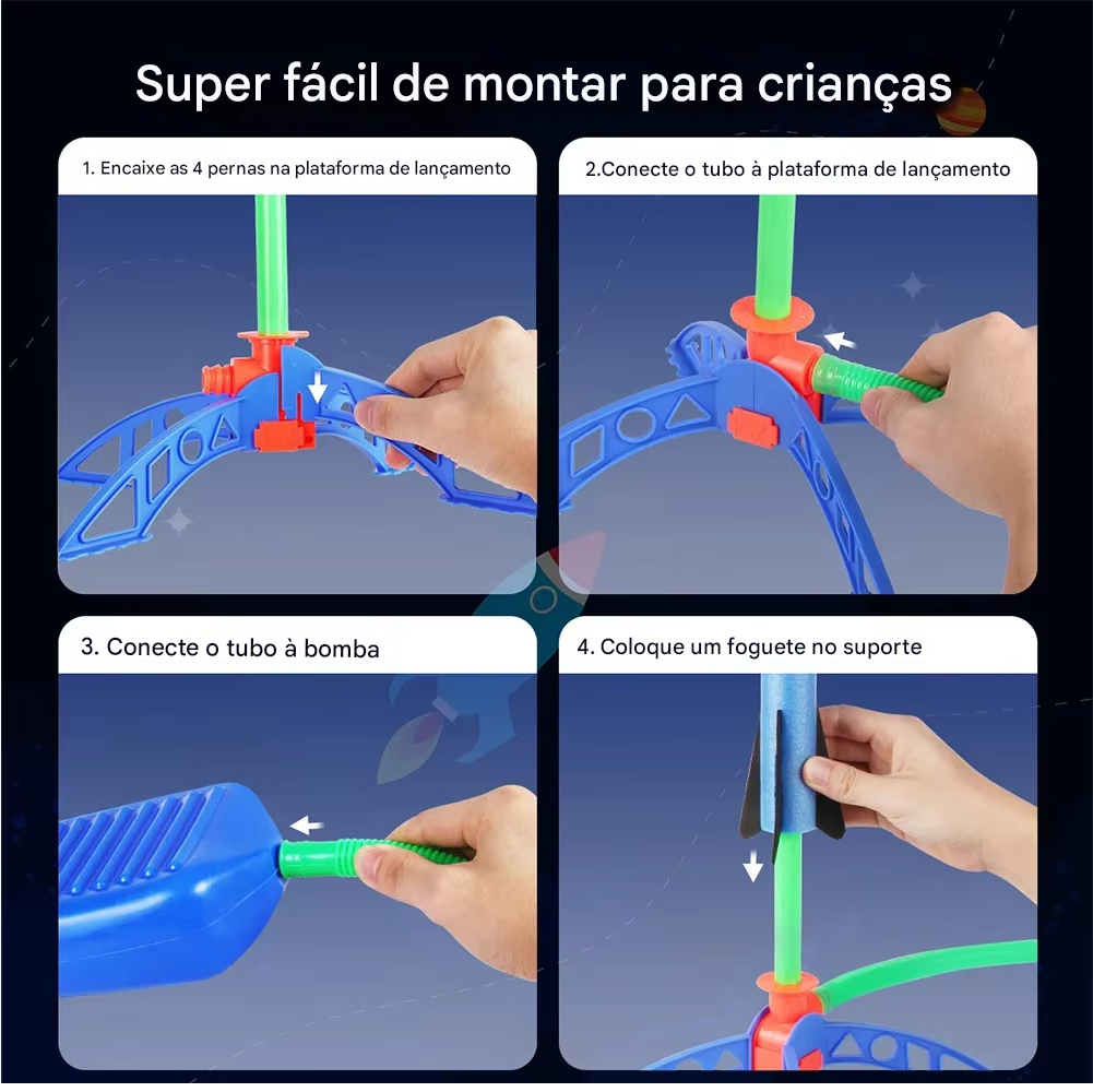 Brinquedo Lançador de Foguete com Bomba de Pedal – Jogo Divertido ao Ar Livre para Crianças