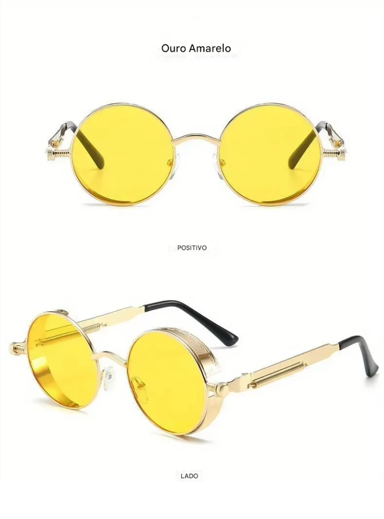 Óculos de sol Steampunk clássicos unissex. Óculos de sol retrô redondos com armação de metal.