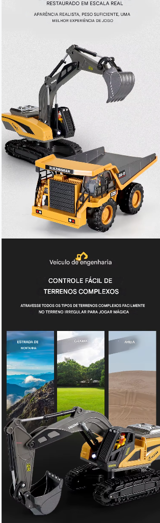 Caminhão Basculante Escavadeira RC 2.4G – Veículo de Engenharia com Controle Remoto