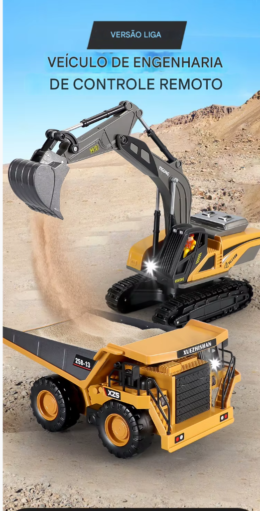 Caminhão Basculante Escavadeira RC 2.4G – Veículo de Engenharia com Controle Remoto