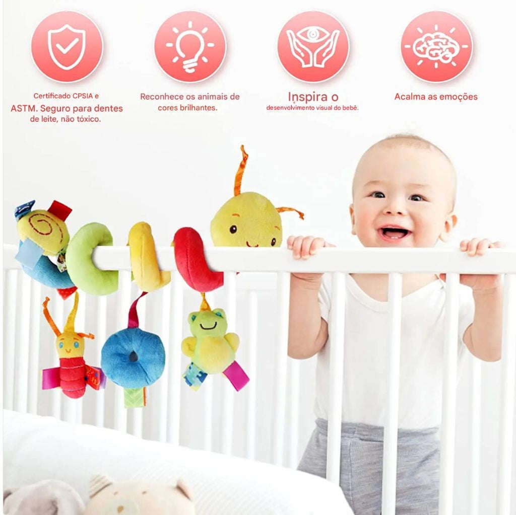 Brinquedo de pelúcia pendurado para bebê – para carrinho e assento de carro, com chocalho e squeaker, ideal para recém-nascidos e viagens.