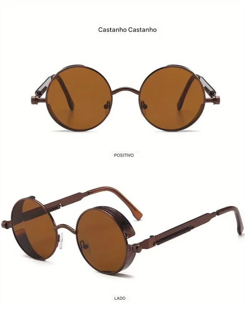 Óculos de sol Steampunk clássicos unissex. Óculos de sol retrô redondos com armação de metal.