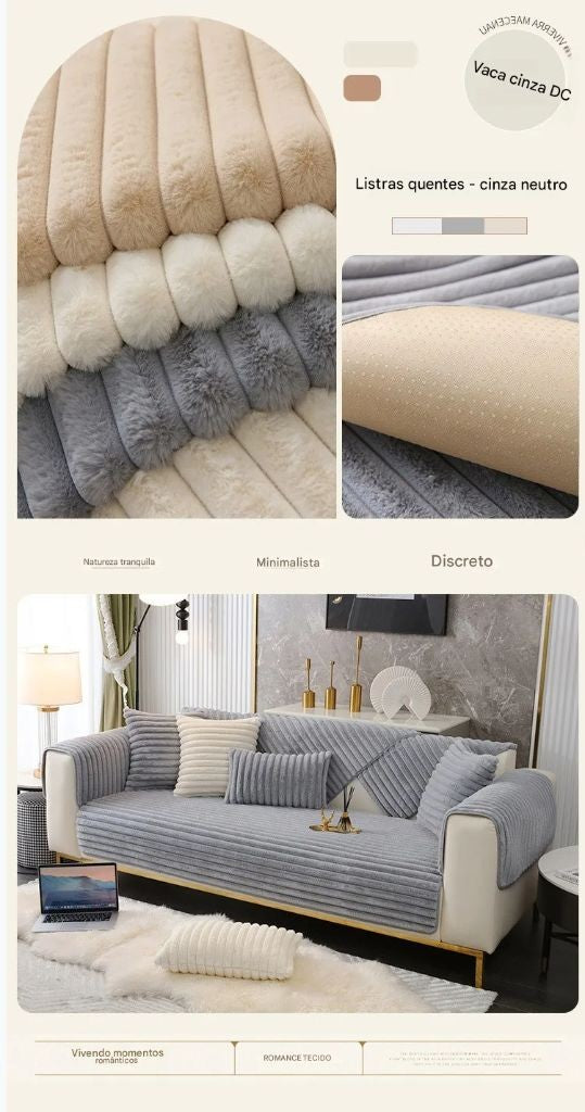 Almofada de sofá com pelo sintético de coelho, extra macia e quente para o inverno – capa de assento aconchegante e elegante!