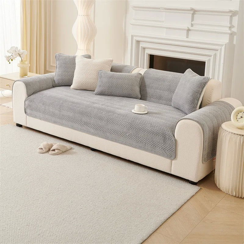 Capa de Sofá Universal em Veludo Premium, Padrão Geométrico Moderno | Toque Macio e Confortável