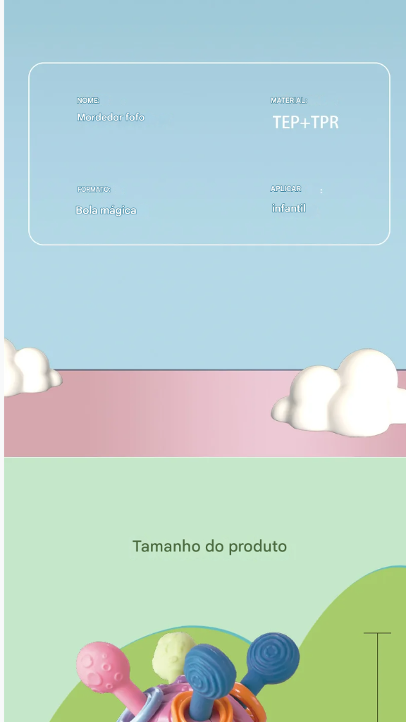 Brinquedo sensorial para bebês 0–12 meses – bola giratória, chocalho, mordedor de silicone e atividade de desenvolvimento.