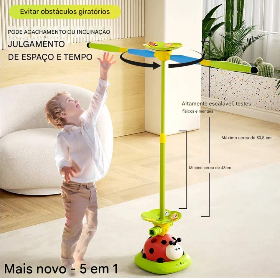 Brinquedo 3 em 1 Esportivo e Interativo – Joaninha Musical com Jogo de Arremesso de Anel, Pulo Divertido e Lançador de Foguetes