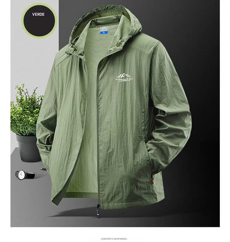 Jaquetas de verão à prova d'água para homens, ideais para caminhadas, pesca, ciclismo e ginásio. Casaco com capuz, esportes ao ar livre e proteção solar, jaqueta fina e leve.