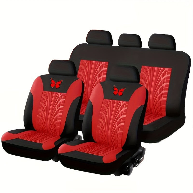 Conjunto Universal de Capas para Banco de Carro 9 Peças – Bordado Borboleta Vermelha, Estilo Elegante e Proteção Completa para Todas as Estações