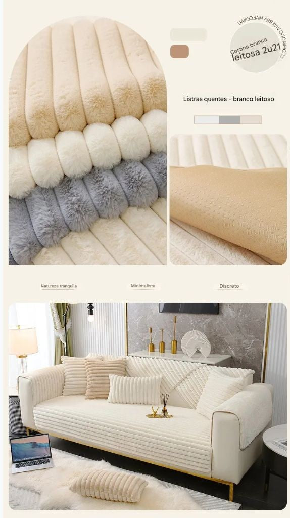 Almofada de sofá com pelo sintético de coelho, extra macia e quente para o inverno – capa de assento aconchegante e elegante!