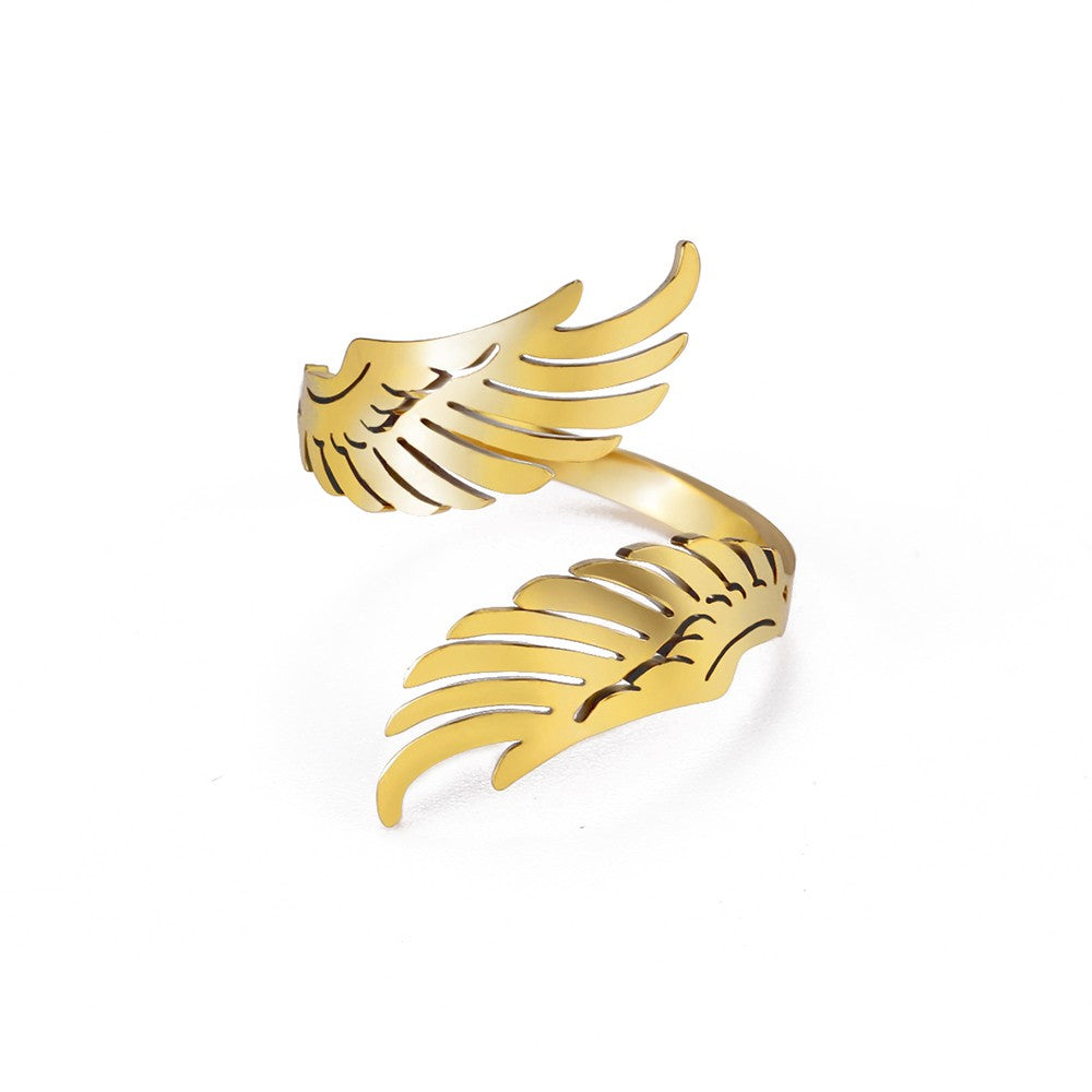 Skyrim Anel Aberto Asa de Anjo Voador Ajustável em Aço Inoxidável para Mulheres e Homens, Jóias Hip Hop Punk para Festa e Presente de Aniversário