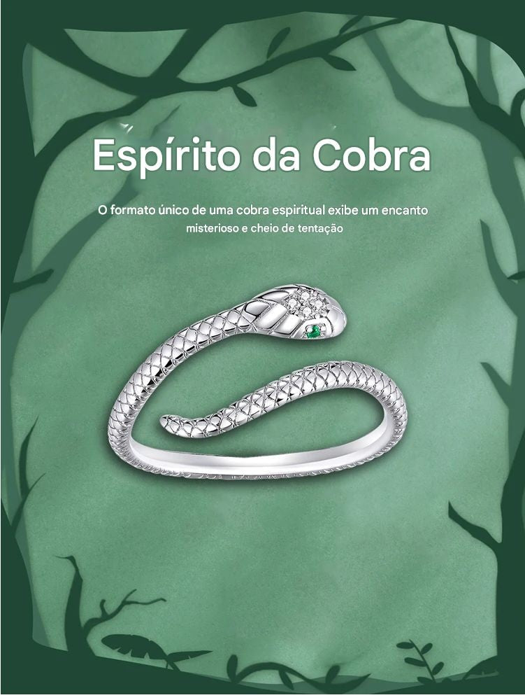 Bamoer | Anel Ajustável em Prata Esterlina 925, Banhado a Platina, com Zircão Verde e Textura Retrô de Cobra – Disponível em 4 Cores.