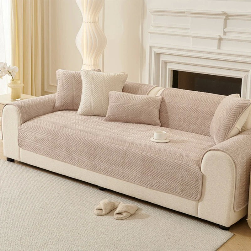 Capa de Sofá Universal em Veludo Premium, Padrão Geométrico Moderno | Toque Macio e Confortável