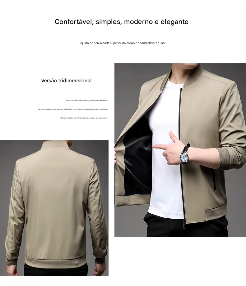 Jaqueta casual de negócios de alta qualidade para a primavera, com gola de beisebol. Estilo bonito e moderno, ideal para a juventude.