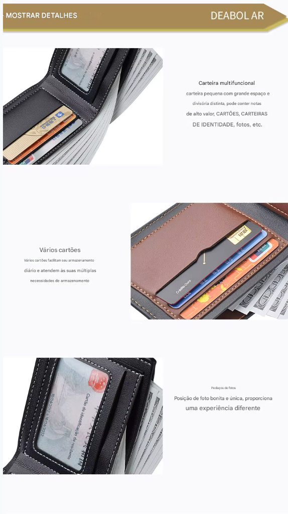 Carteira Curta em Couro PU para Homens Estilo Fino e Dobrável Perfeita para Jovens! Titular de Cartão de Crédito Inclusa!