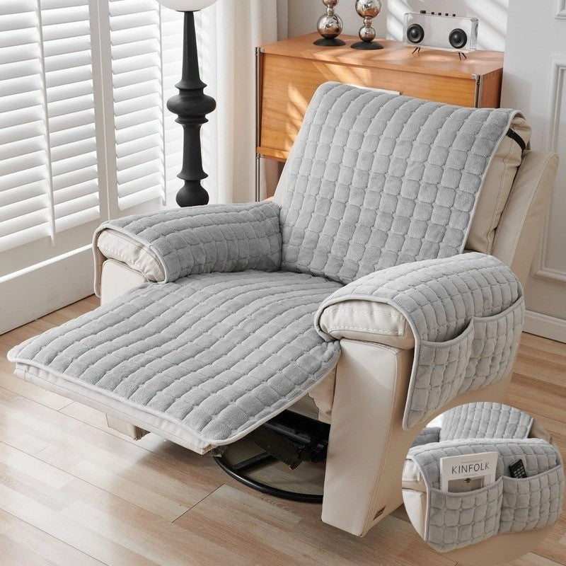 Capa de Sofá Reclinável em Flanela com Bolsos - Antiderrapante, Macia e Elegante – 1 Lugar