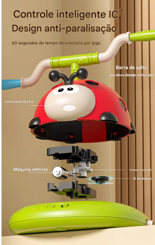 Brinquedo 3 em 1 Esportivo e Interativo – Joaninha Musical com Jogo de Arremesso de Anel, Pulo Divertido e Lançador de Foguetes