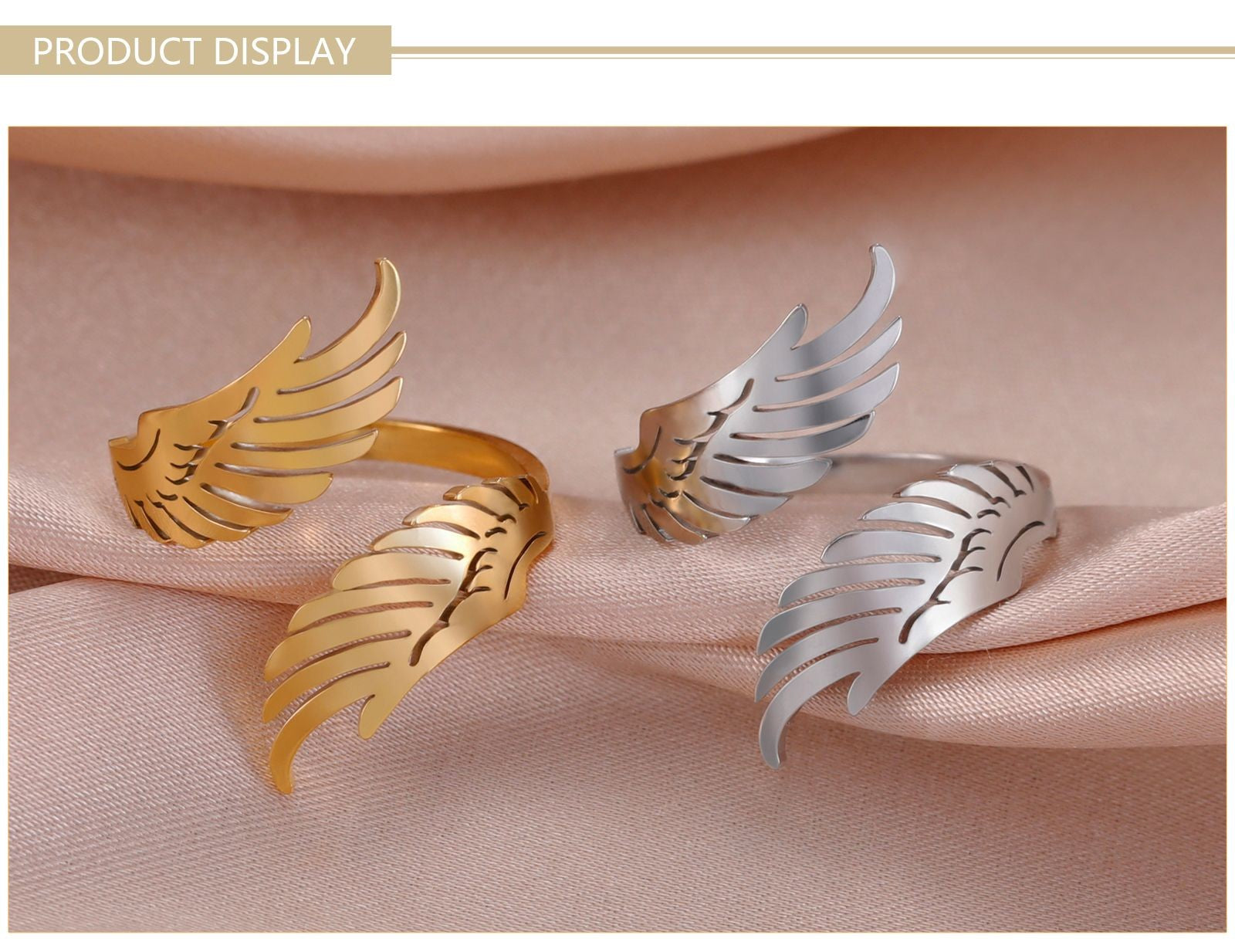 Skyrim Anel Aberto Asa de Anjo Voador Ajustável em Aço Inoxidável para Mulheres e Homens, Jóias Hip Hop Punk para Festa e Presente de Aniversário