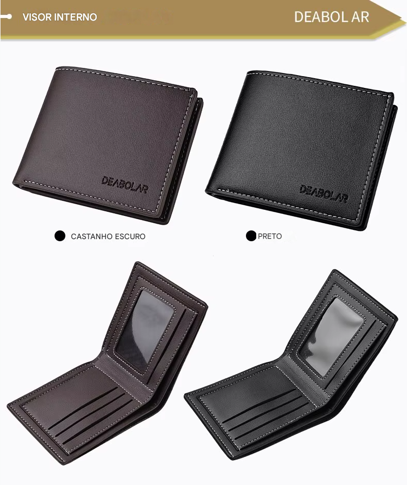 Carteira Curta em Couro PU para Homens Estilo Fino e Dobrável Perfeita para Jovens! Titular de Cartão de Crédito Inclusa!