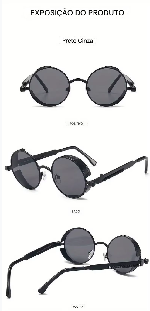 Óculos de sol Steampunk clássicos unissex. Óculos de sol retrô redondos com armação de metal.