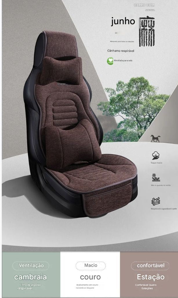 Capa Universal para Assento de Carro em Linho | 4 Estações | Respirável e Antiderrapante | Proteção Elegante para Bancos Automotivos
