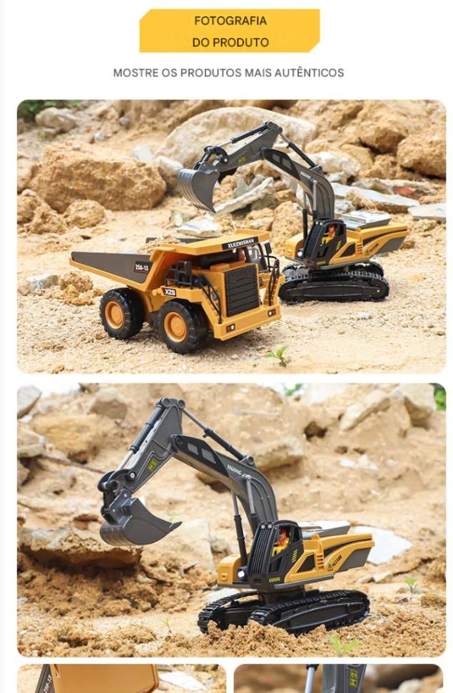 Caminhão Basculante Escavadeira RC 2.4G – Veículo de Engenharia com Controle Remoto