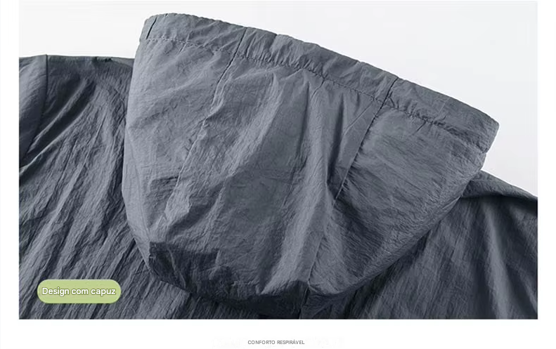 Jaqueta masculina à prova d'água para o verão, ideal para caminhadas, pesca e ciclismo. Com capuz, leve e com proteção solar.