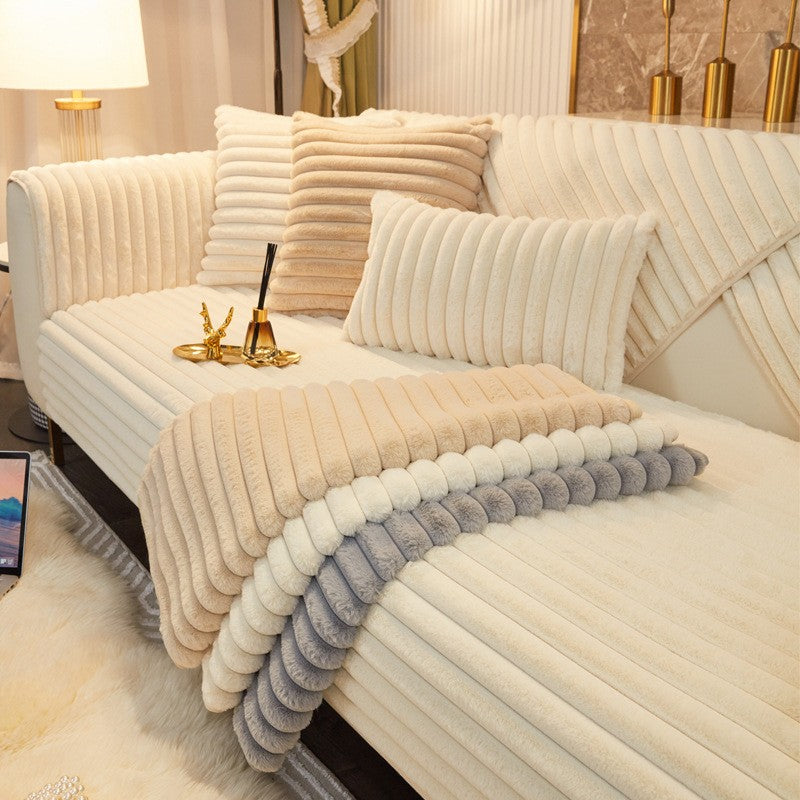 Almofada de sofá com pelo sintético de coelho, extra macia e quente para o inverno – capa de assento aconchegante e elegante!