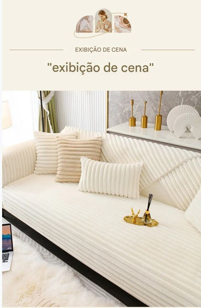 Almofada de sofá com pelo sintético de coelho, extra macia e quente para o inverno – capa de assento aconchegante e elegante!