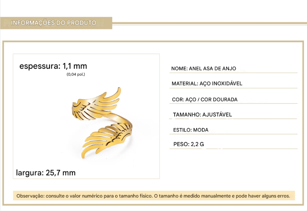 Skyrim Anel Aberto Asa de Anjo Voador Ajustável em Aço Inoxidável para Mulheres e Homens, Jóias Hip Hop Punk para Festa e Presente de Aniversário