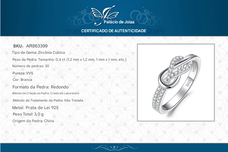 Anel de declaração em Prata Esterlina 925 com nó do infinito ?? e pedra preciosa ? — símbolo de amor eterno!