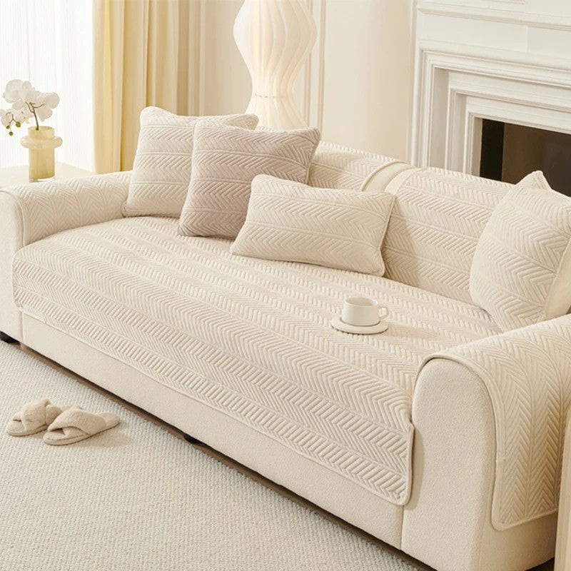 Capa de Sofá Universal em Veludo Premium, Padrão Geométrico Moderno | Toque Macio e Confortável