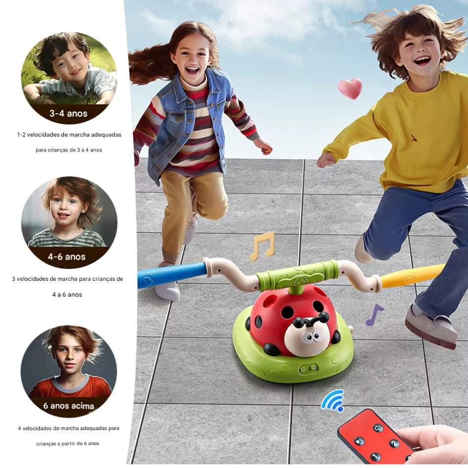 Brinquedo 3 em 1 Esportivo e Interativo – Joaninha Musical com Jogo de Arremesso de Anel, Pulo Divertido e Lançador de Foguetes