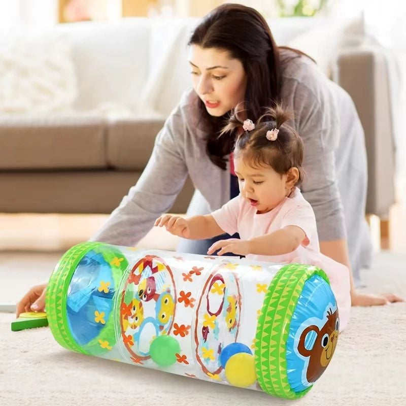 Rolo Inflável para Engatinhar — Brinquedo para Bebês de 6 a 12 Meses | Estímulo ao Desenvolvimento, Tempo de Barriga, Jogos de Fitness e Aprendizagem Precoce com Bola de PVC