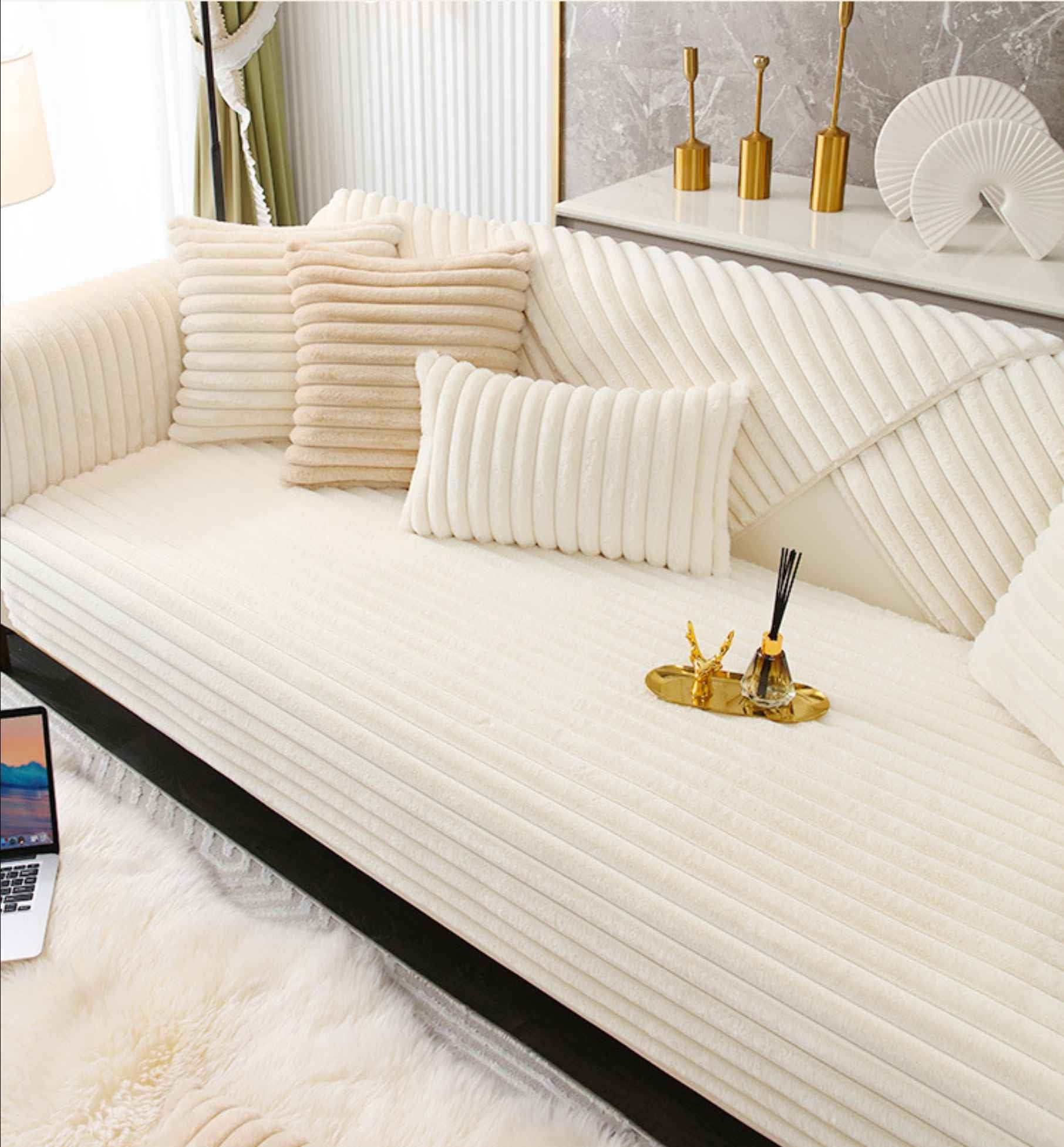 Almofada de sofá com pelo sintético de coelho, extra macia e quente para o inverno – capa de assento aconchegante e elegante!