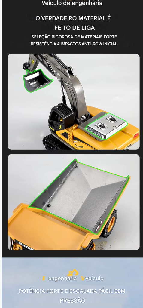 Caminhão Basculante Escavadeira RC 2.4G – Veículo de Engenharia com Controle Remoto