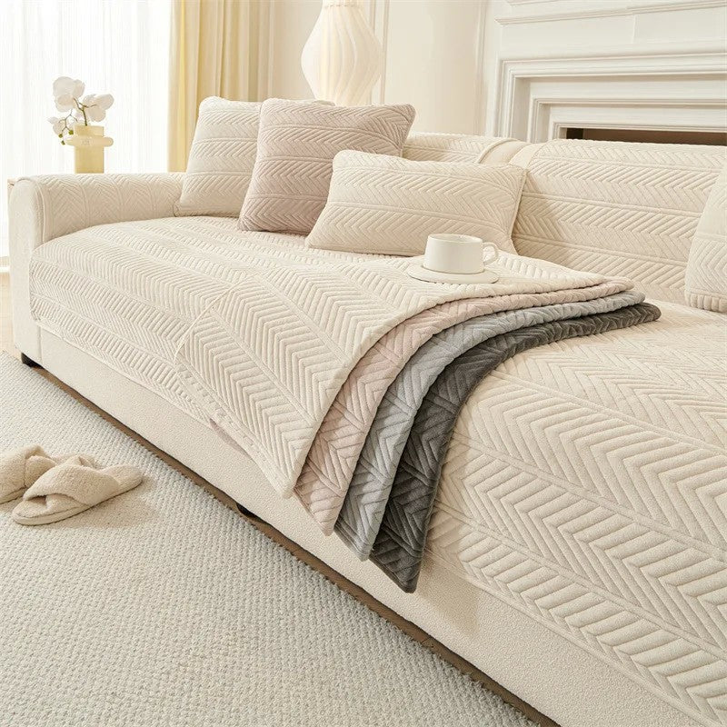 Capa de Sofá Universal em Veludo Premium, Padrão Geométrico Moderno | Toque Macio e Confortável