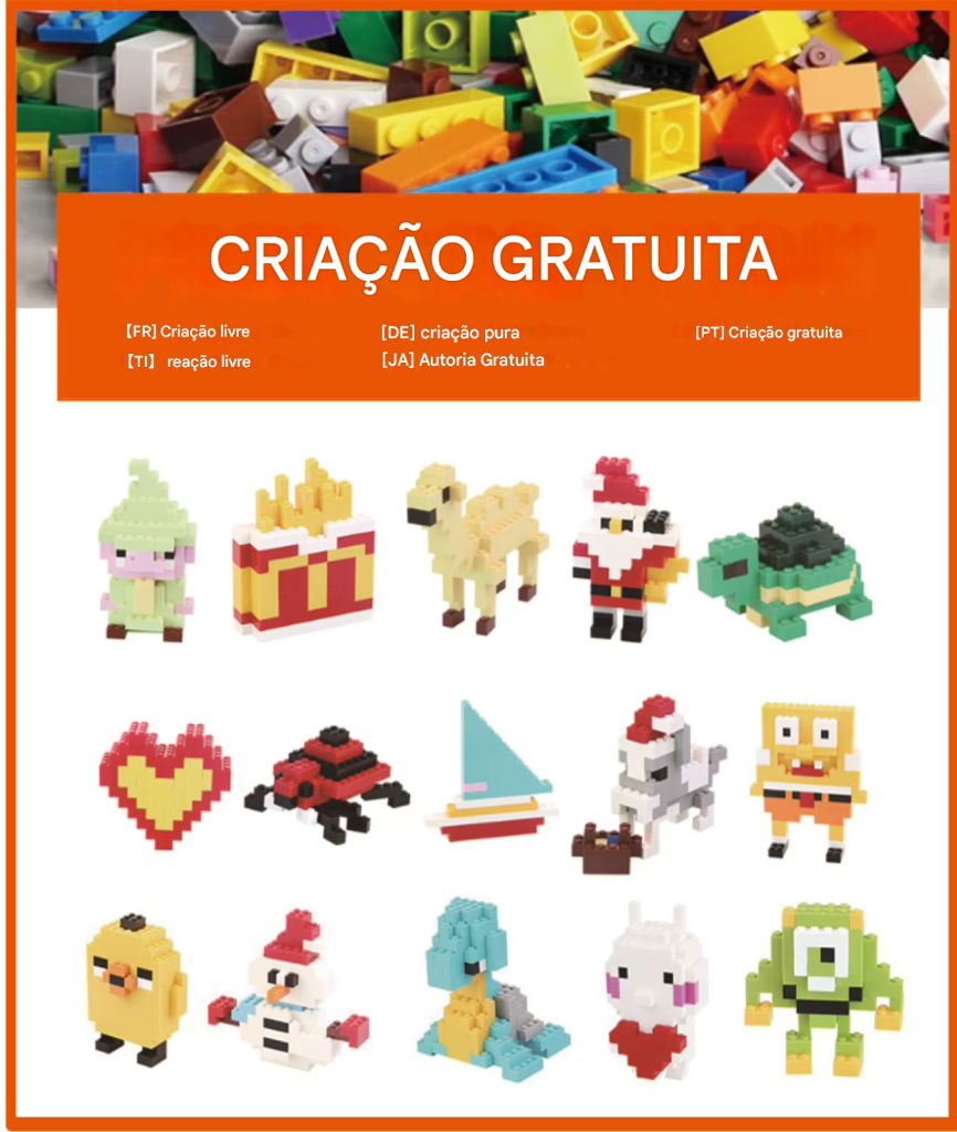 Blocos de Construção Criativos DIY – Conjunto em Massa com 300/500/1000/1500 Peças | Blocos Clássicos de Montar | Presente de Aniversário | Brinquedo Educativo para Crianças