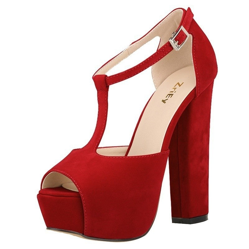 Sandálias femininas verão 2025 — salto alto grosso de 14 cm, modelo peep toe, com plataforma, fivela ajustável e estilo sexy. Ideal para festas, vestidos elegantes e casamentos.