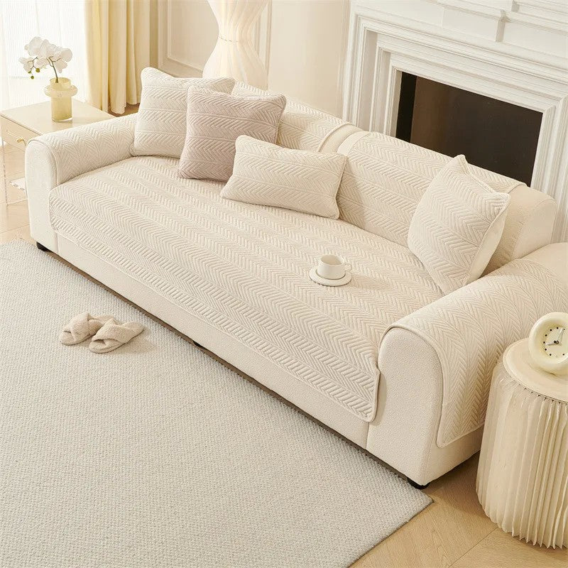 Capa de Sofá Universal em Veludo Premium, Padrão Geométrico Moderno | Toque Macio e Confortável