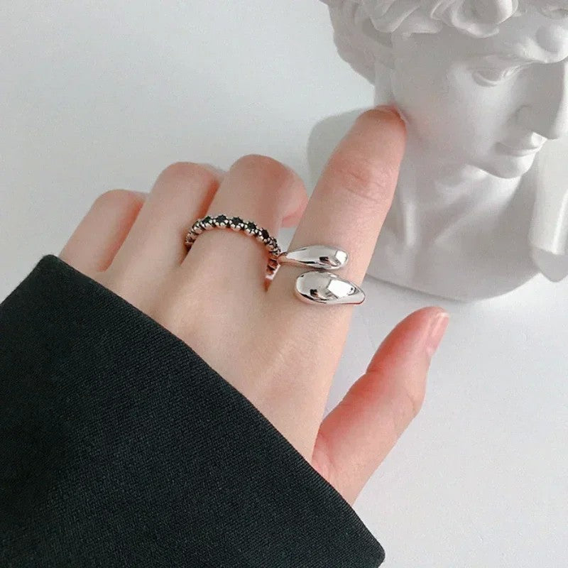 Anel aberto 925 prata esterlina gota d’água suave para mulher, banhado a 18k ouro, casal, joias estéticas, presente e anel de casamento.