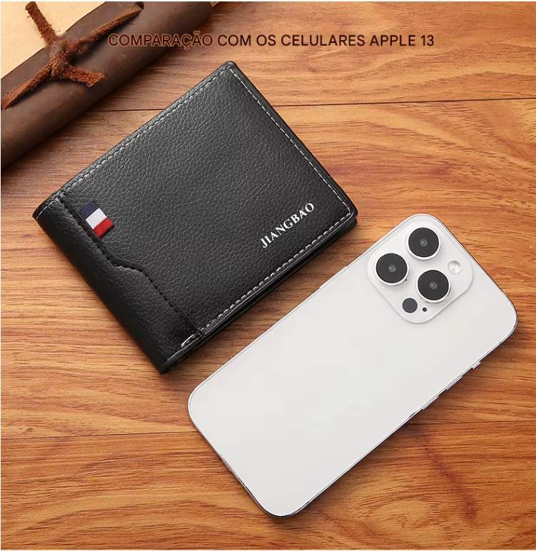 Carteira Bifold Curta Masculina em Couro Sintético Titular de Cartão de Identificação e Crédito Design Sólido e Elegante Ideal para Negócios e Uso Diário!