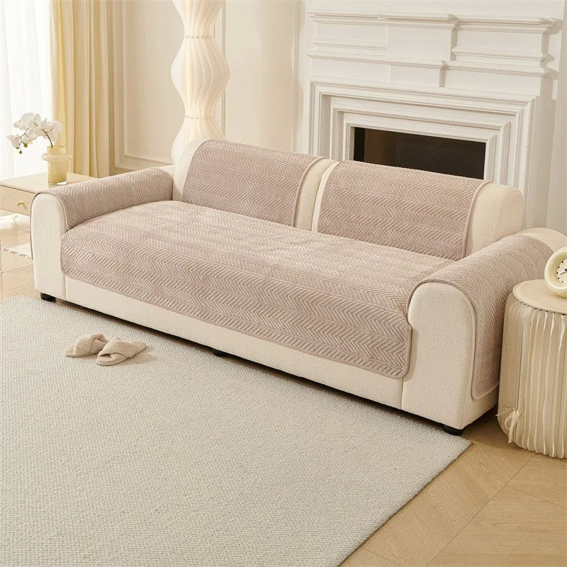 Capa de Sofá Universal em Veludo Premium, Padrão Geométrico Moderno | Toque Macio e Confortável