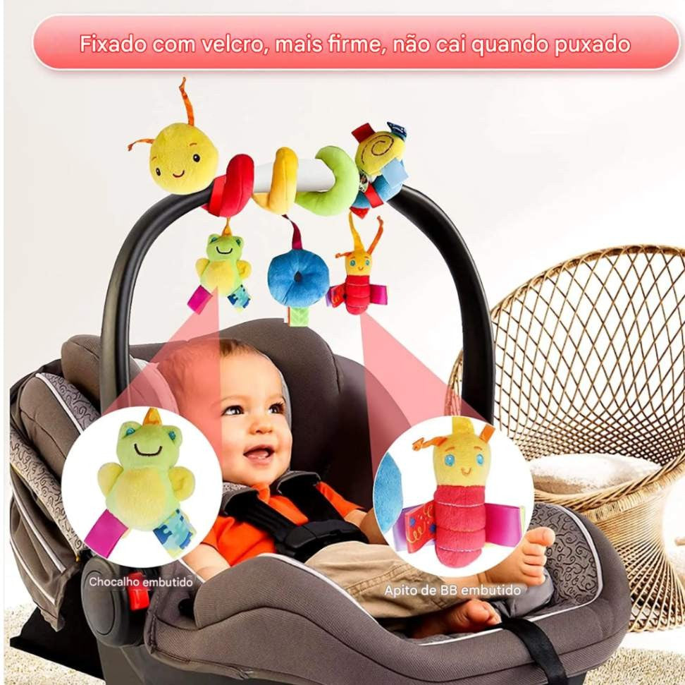 Brinquedo de pelúcia pendurado para bebê – para carrinho e assento de carro, com chocalho e squeaker, ideal para recém-nascidos e viagens.